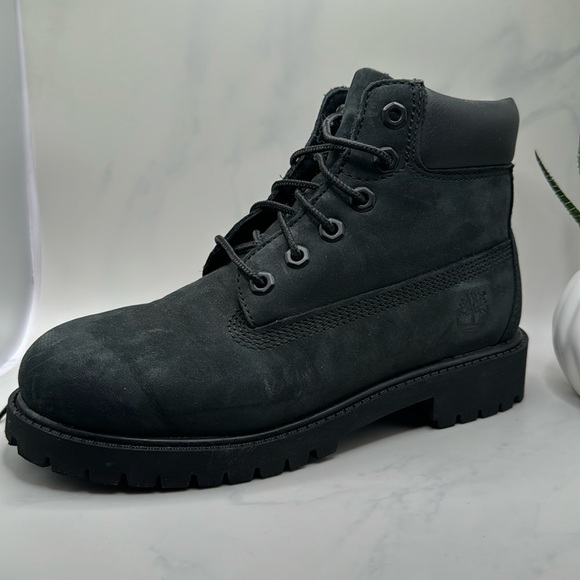 Youth Timberland® Premium 6-Inch Waterproof Black Nubuck Leather Boot - Picture 1 of 10